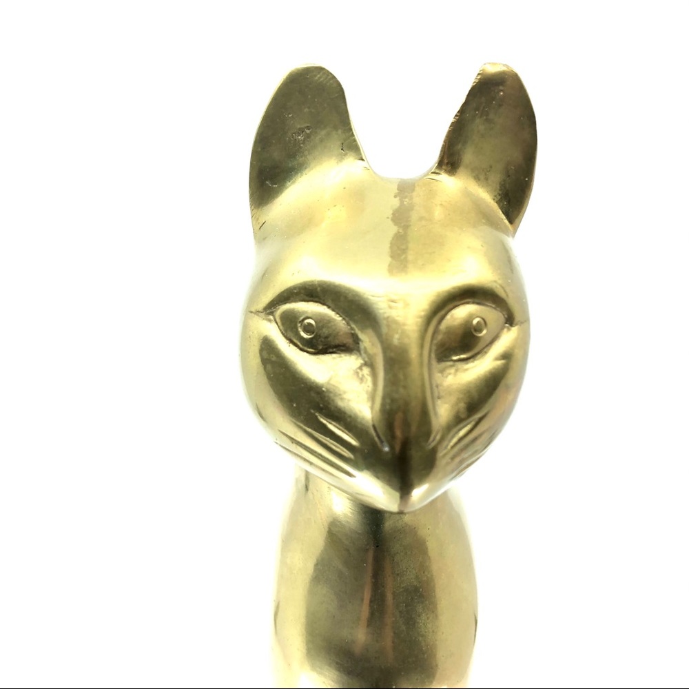 SOLD 60s Solid Brass Cat Statue Mid Century Modern - Picture 2 of 13